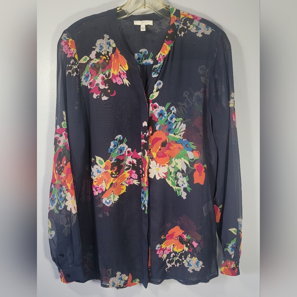 Joie Sheer Floral Button Down Blouse
